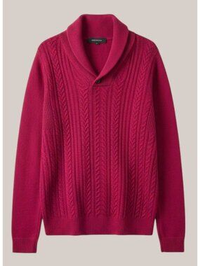 Jones New York Womens Red Cashmere Cable Knit Sweater Shawl Collar L